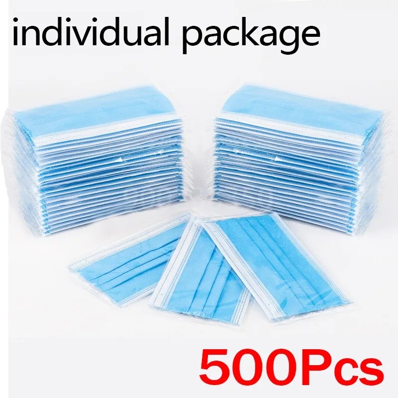 50-500pcs Disposable Adults in - Disposable Mask Blue ulasan dan harga