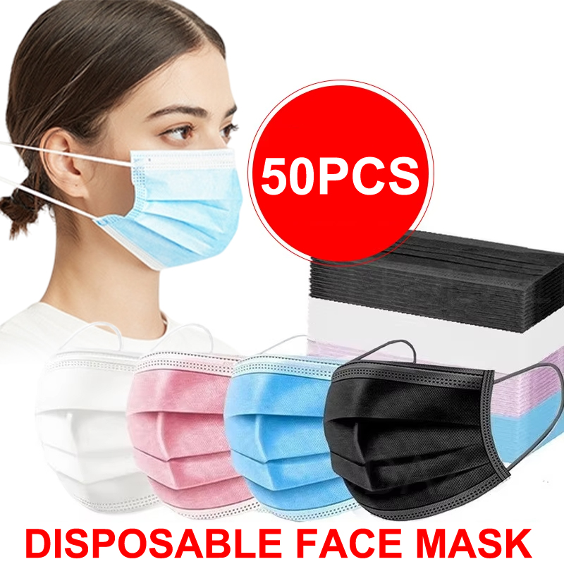50Pcs Unisex 3-layer Mask Face - Disposable Mask Blue ulasan dan harga